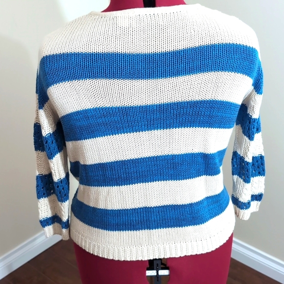 RD Style| Blue And White Striped Knit Crew Neck Sweater - Picture 3 of 12